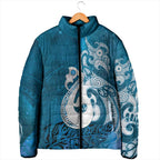 New Zealand Matariki Padded Jacket Maori Manaia Galaxy Silver Fern Blue Color