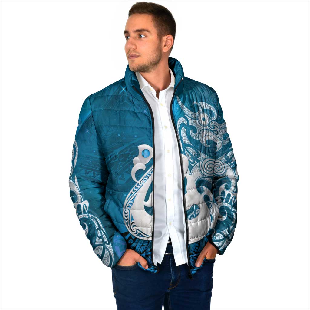 New Zealand Matariki Padded Jacket Maori Manaia Galaxy Silver Fern Blue Color