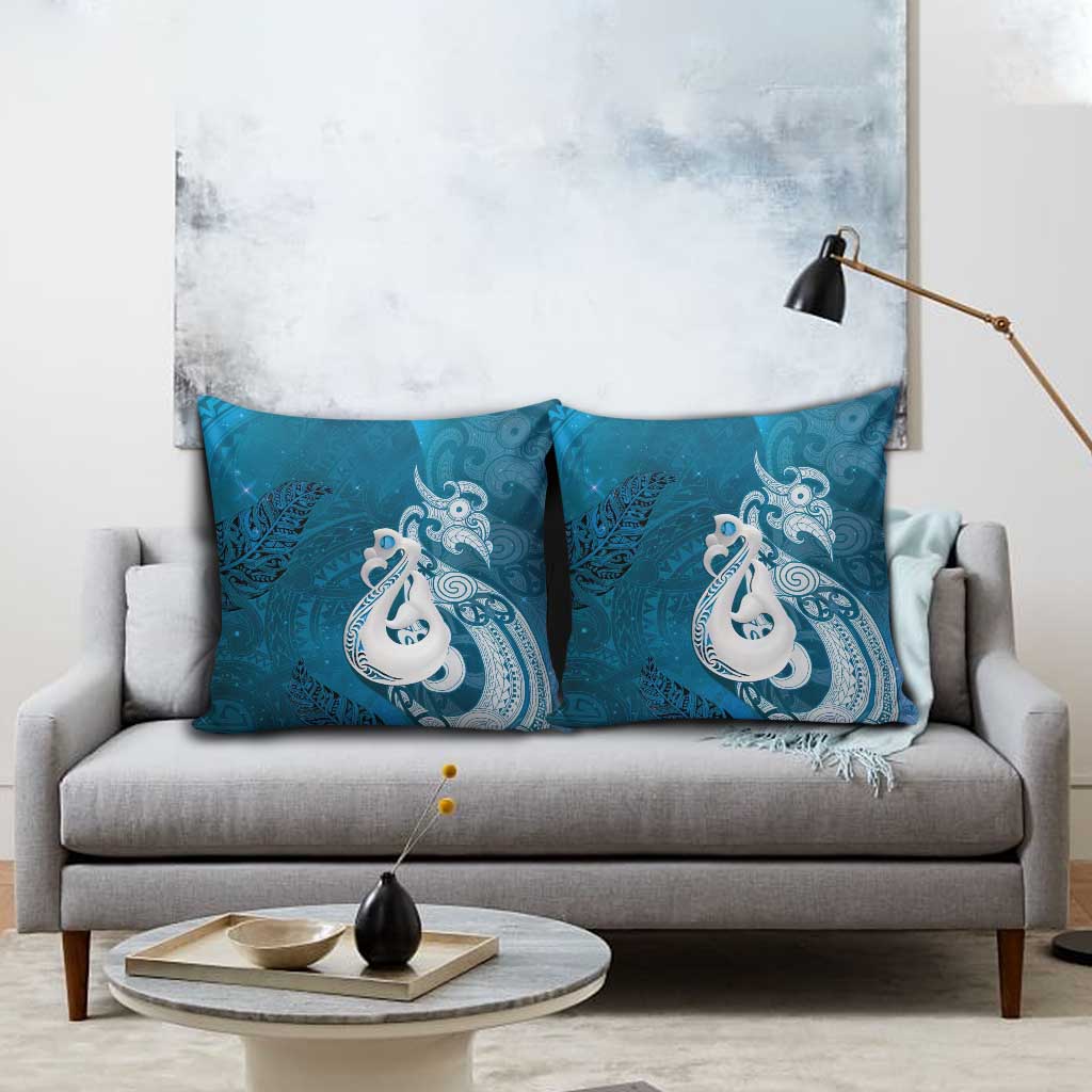 New Zealand Matariki Pillow Cover Maori Manaia Galaxy Silver Fern Blue Color