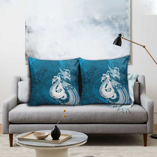 New Zealand Matariki Pillow Cover Maori Manaia Galaxy Silver Fern Blue Color