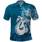 New Zealand Matariki Polo Shirt Maori Manaia Galaxy Silver Fern Blue Color