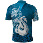 New Zealand Matariki Polo Shirt Maori Manaia Galaxy Silver Fern Blue Color