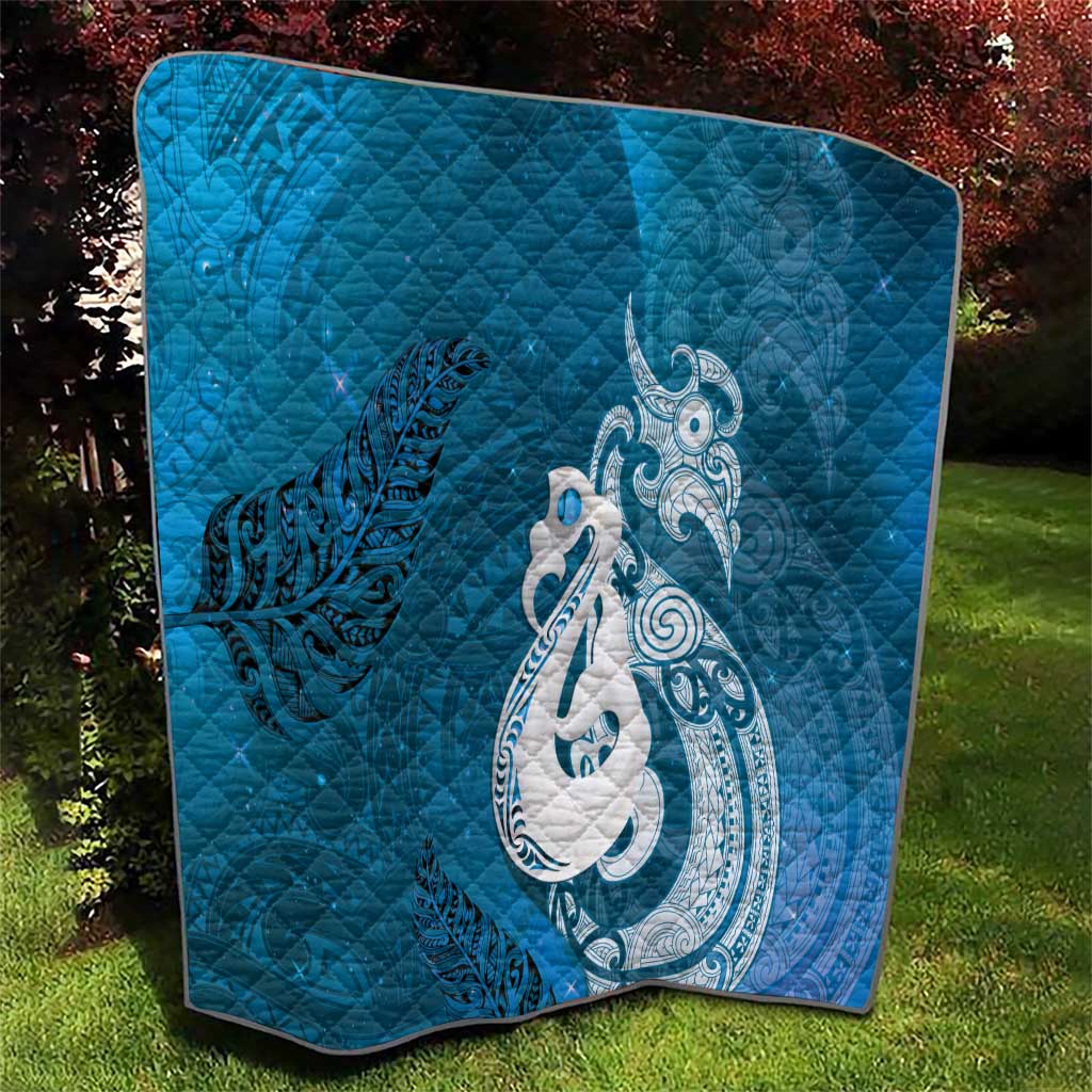 New Zealand Matariki Quilt Maori Manaia Galaxy Silver Fern Blue Color
