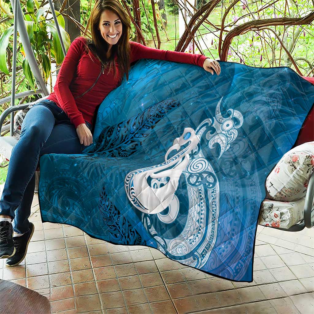 New Zealand Matariki Quilt Maori Manaia Galaxy Silver Fern Blue Color