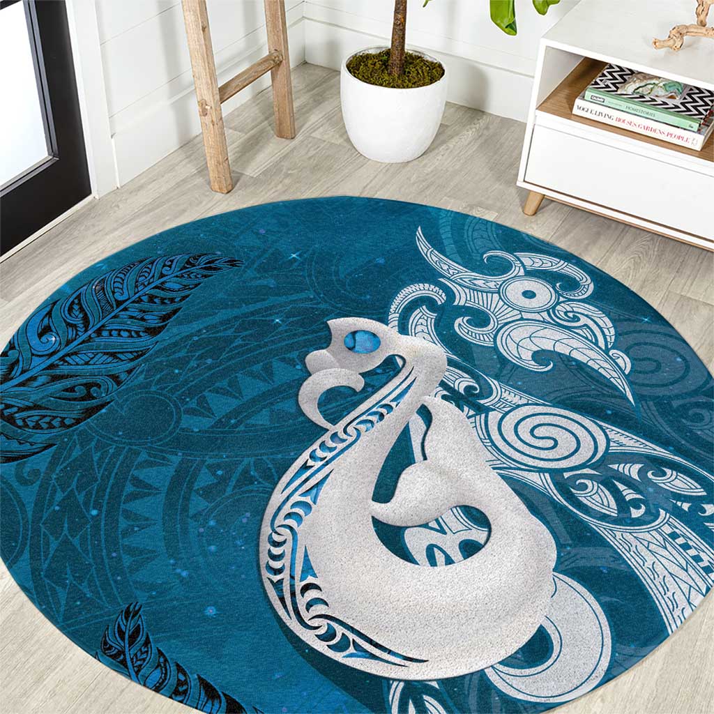 New Zealand Matariki Round Carpet Maori Manaia Galaxy Silver Fern Blue Color