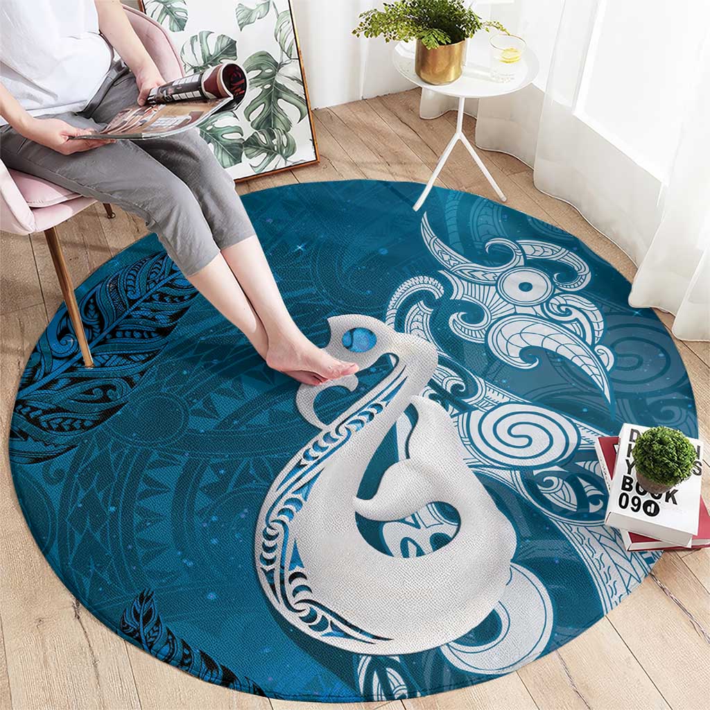 New Zealand Matariki Round Carpet Maori Manaia Galaxy Silver Fern Blue Color