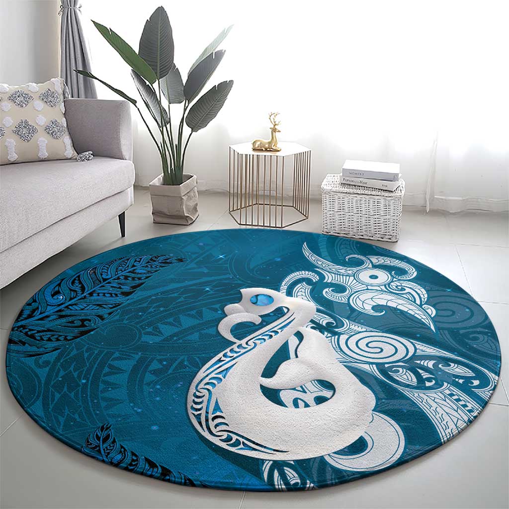New Zealand Matariki Round Carpet Maori Manaia Galaxy Silver Fern Blue Color