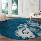 New Zealand Matariki Round Carpet Maori Manaia Galaxy Silver Fern Blue Color