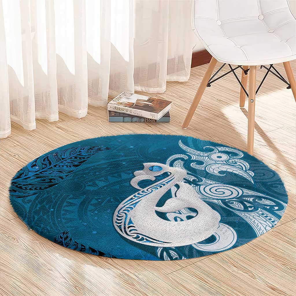 New Zealand Matariki Round Carpet Maori Manaia Galaxy Silver Fern Blue Color