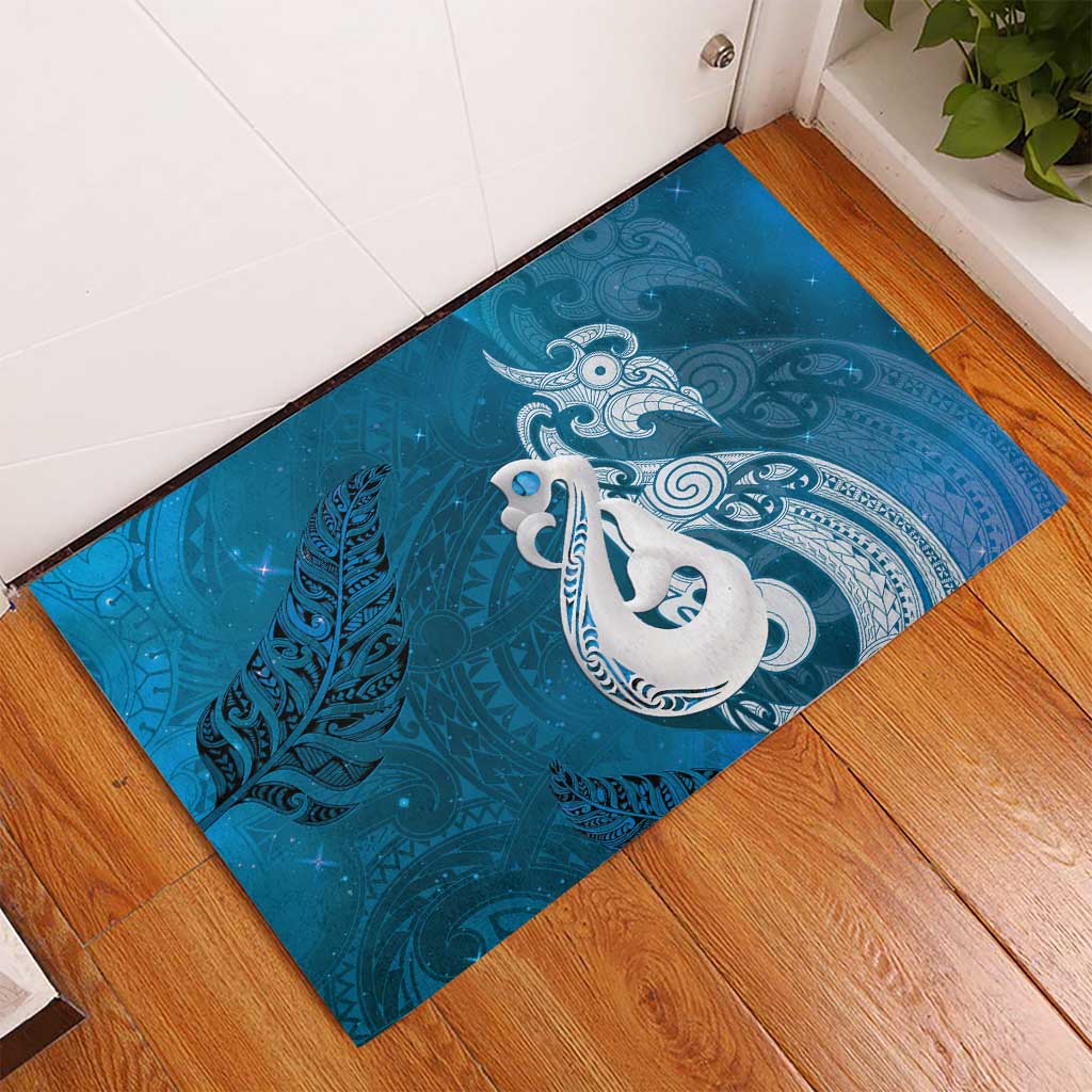 New Zealand Matariki Rubber Doormat Maori Manaia Galaxy Silver Fern Blue Color