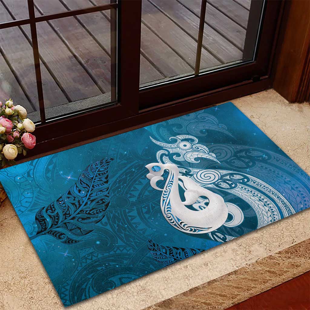 New Zealand Matariki Rubber Doormat Maori Manaia Galaxy Silver Fern Blue Color