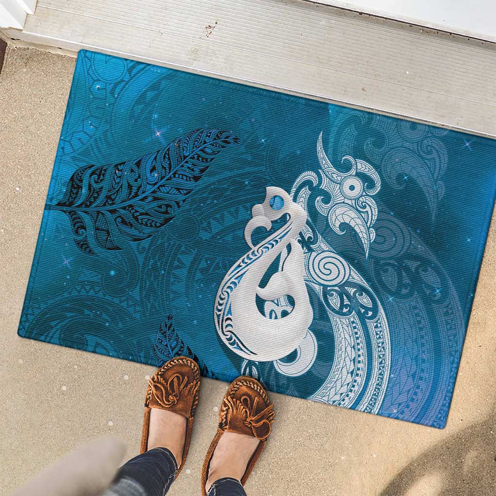 New Zealand Matariki Rubber Doormat Maori Manaia Galaxy Silver Fern Blue Color