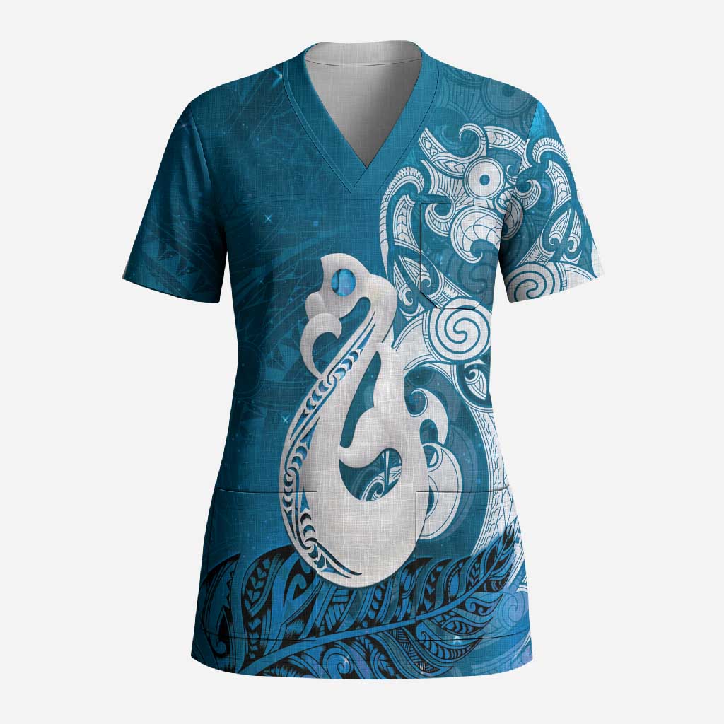New Zealand Matariki Scrub Top Maori Manaia Galaxy Silver Fern Blue Color