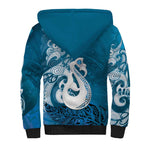 New Zealand Matariki Sherpa Hoodie Maori Manaia Galaxy Silver Fern Blue Color