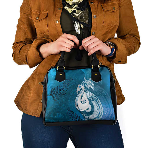 New Zealand Matariki Shoulder Handbag Maori Manaia Galaxy Silver Fern Blue Color
