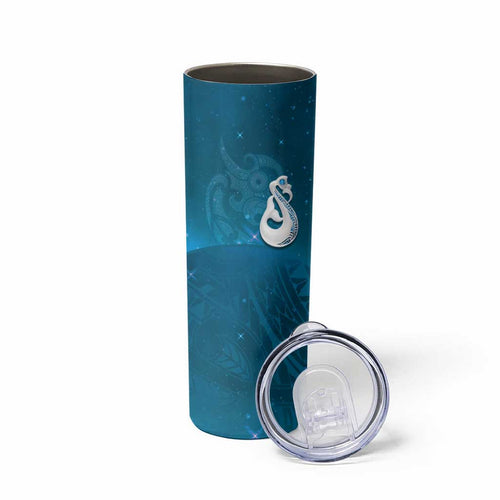 New Zealand Matariki Skinny Tumbler Maori Manaia Galaxy Silver Fern Blue Color