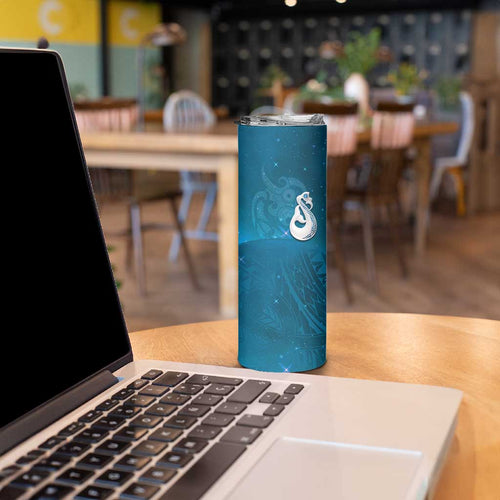 New Zealand Matariki Skinny Tumbler Maori Manaia Galaxy Silver Fern Blue Color