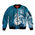 New Zealand Matariki Sleeve Zip Bomber Jacket Maori Manaia Galaxy Silver Fern Blue Color