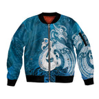 New Zealand Matariki Sleeve Zip Bomber Jacket Maori Manaia Galaxy Silver Fern Blue Color