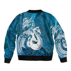 New Zealand Matariki Sleeve Zip Bomber Jacket Maori Manaia Galaxy Silver Fern Blue Color