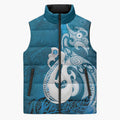 New Zealand Matariki Sleeveless Puffer Jacket Maori Manaia Galaxy Silver Fern Blue Color