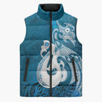 New Zealand Matariki Sleeveless Puffer Jacket Maori Manaia Galaxy Silver Fern Blue Color