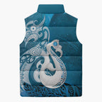 New Zealand Matariki Sleeveless Puffer Jacket Maori Manaia Galaxy Silver Fern Blue Color