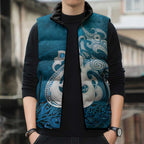 New Zealand Matariki Sleeveless Puffer Jacket Maori Manaia Galaxy Silver Fern Blue Color