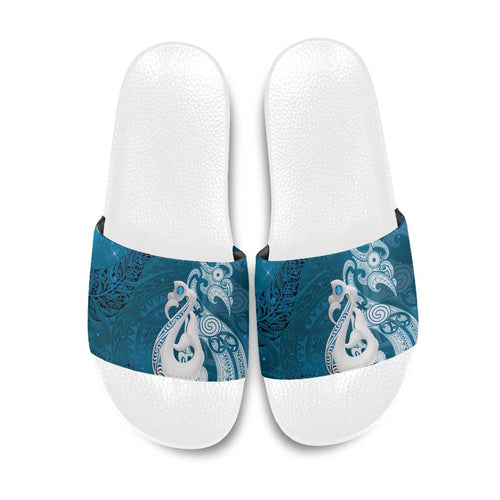 New Zealand Matariki Slide Sandals Maori Manaia Galaxy Silver Fern Blue Color