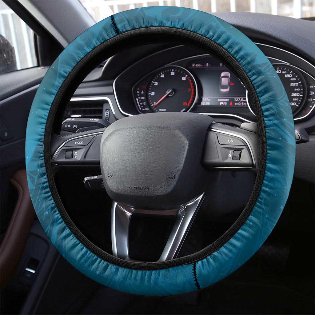 New Zealand Matariki Steering Wheel Cover Maori Manaia Galaxy Silver Fern Blue Color