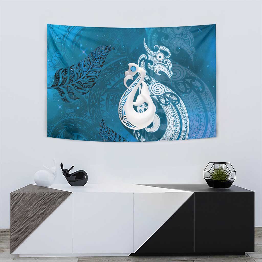 New Zealand Matariki Tapestry Maori Manaia Galaxy Silver Fern Blue Color