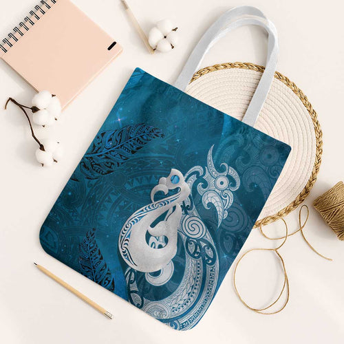 New Zealand Matariki Tote Bag Maori Manaia Galaxy Silver Fern Blue Color