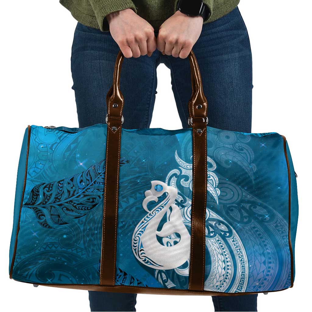 New Zealand Matariki Travel Bag Maori Manaia Galaxy Silver Fern Blue Color