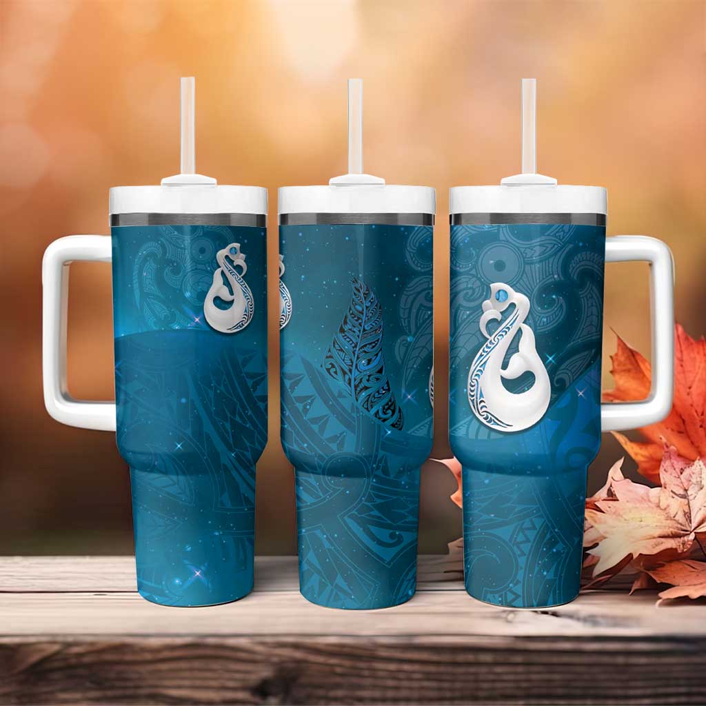 New Zealand Matariki Tumbler With Handle Maori Manaia Galaxy Silver Fern Blue Color