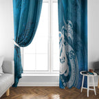 New Zealand Matariki Window Curtain Maori Manaia Galaxy Silver Fern Blue Color