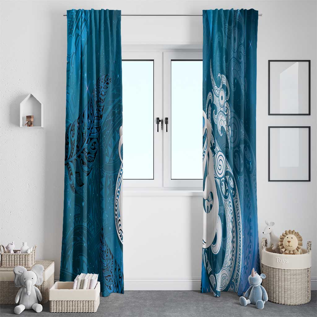 New Zealand Matariki Window Curtain Maori Manaia Galaxy Silver Fern Blue Color