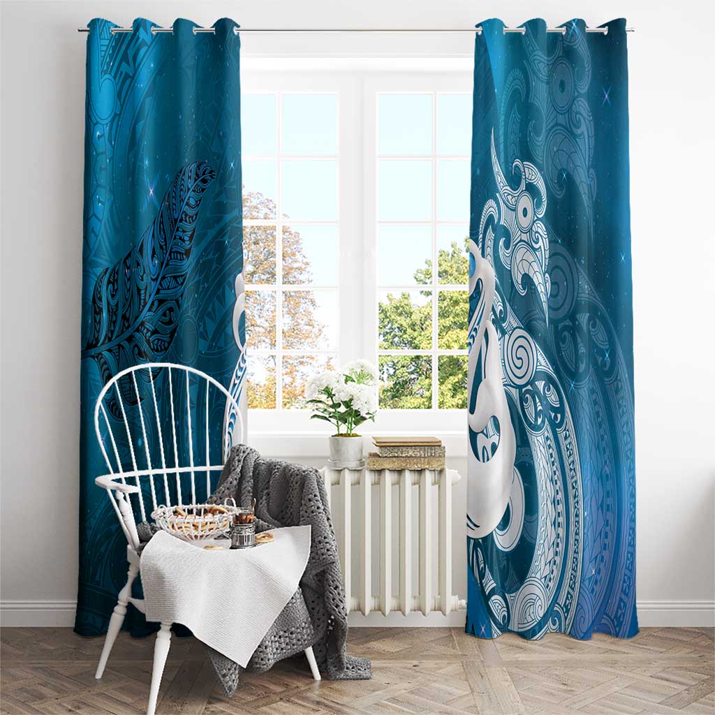New Zealand Matariki Window Curtain Maori Manaia Galaxy Silver Fern Blue Color