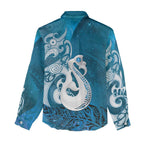 New Zealand Matariki Women Casual Shirt Maori Manaia Galaxy Silver Fern Blue Color