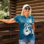 New Zealand Matariki Women Polo Shirt Maori Manaia Galaxy Silver Fern Blue Color