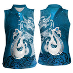 New Zealand Matariki Women Sleeveless Polo Shirt Maori Manaia Galaxy Silver Fern Blue Color