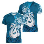 New Zealand Matariki Women V-Neck T-Shirt Maori Manaia Galaxy Silver Fern Blue Color