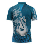 New Zealand Matariki Zipper Polo Shirt Maori Manaia Galaxy Silver Fern Blue Color