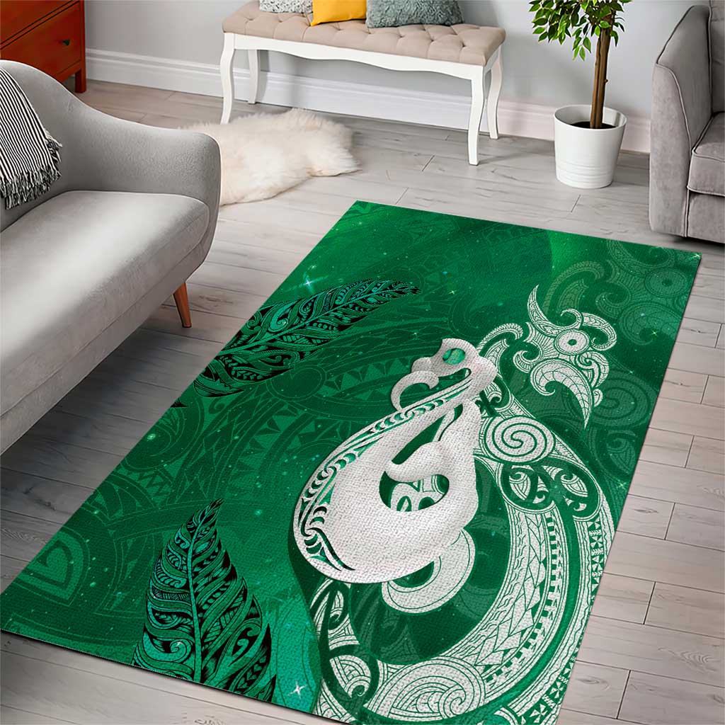 New Zealand Matariki Area Rug Maori Manaia Galaxy Silver Fern Green Color