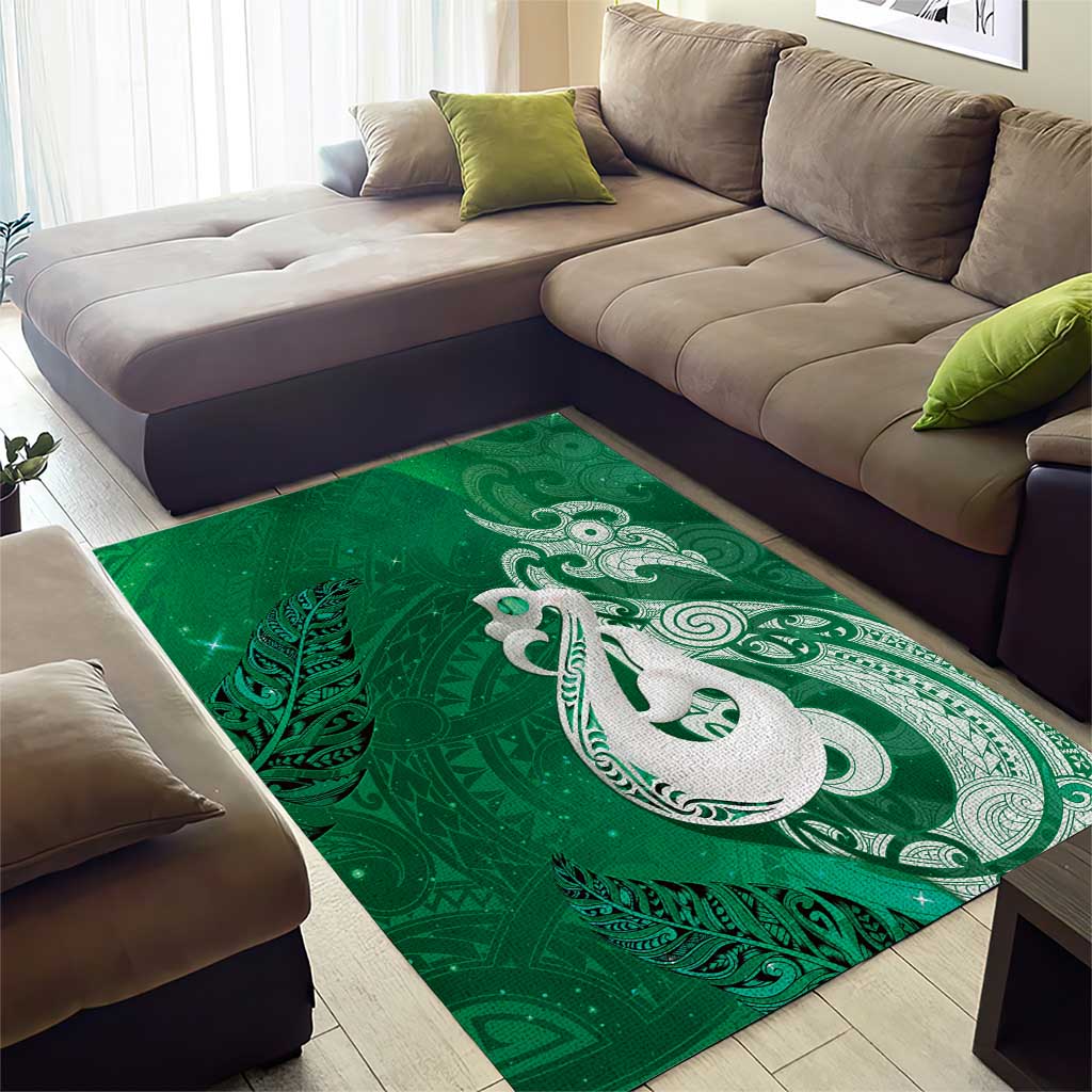 New Zealand Matariki Area Rug Maori Manaia Galaxy Silver Fern Green Color