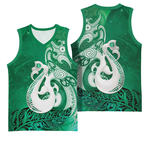 New Zealand Matariki Basketball Jersey Maori Manaia Galaxy Silver Fern Green Color