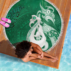 New Zealand Matariki Beach Blanket Maori Manaia Galaxy Silver Fern Green Color
