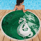 New Zealand Matariki Beach Blanket Maori Manaia Galaxy Silver Fern Green Color