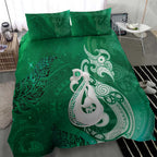 New Zealand Matariki Bedding Set Maori Manaia Galaxy Silver Fern Green Color