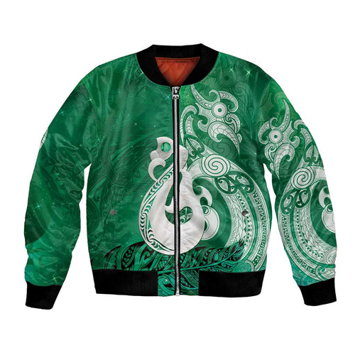 New Zealand Matariki Bomber Jacket Maori Manaia Galaxy Silver Fern Green Color