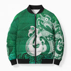New Zealand Matariki Bomber Puffer Jacket Maori Manaia Galaxy Silver Fern Green Color